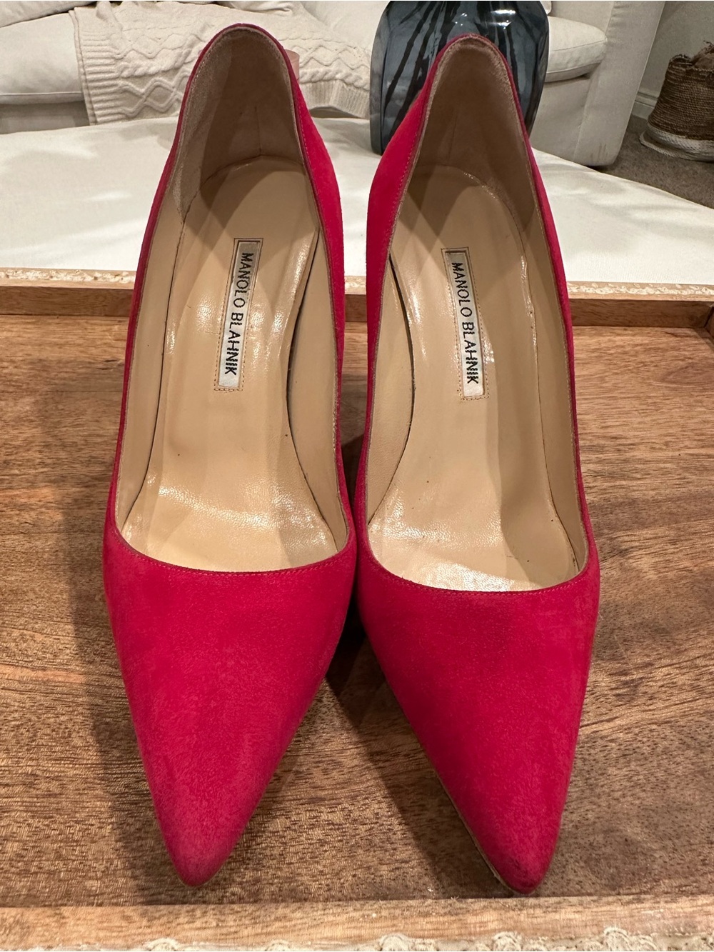 Manolo Blahnik Hot Pink Suede Pointed-Toe Pumps